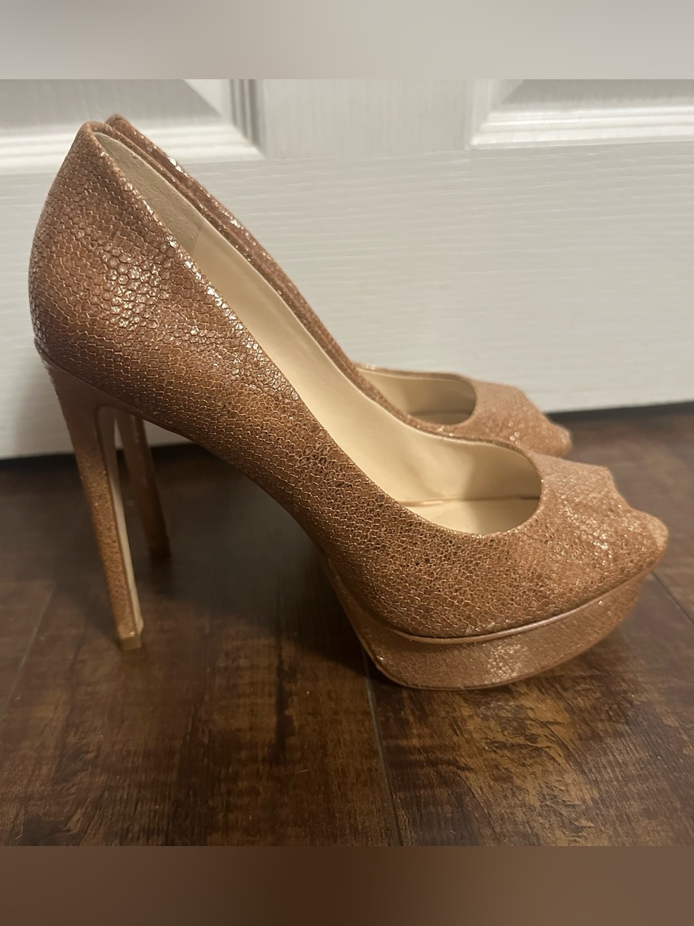 Nine West Rose Gold Peep-Toe Platform Pumps